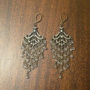 Vintage Crystal Chandelier Drop Earrings - Clear Crystal Antique Gold, pierced